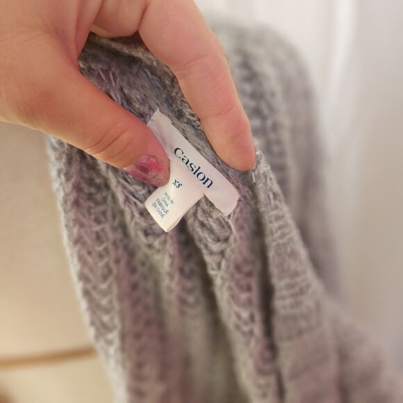 Caslon Size XS Midi Length Cardigan Sweater Duster Wool Blend Light Gray Pockets - Picture 6 of 7